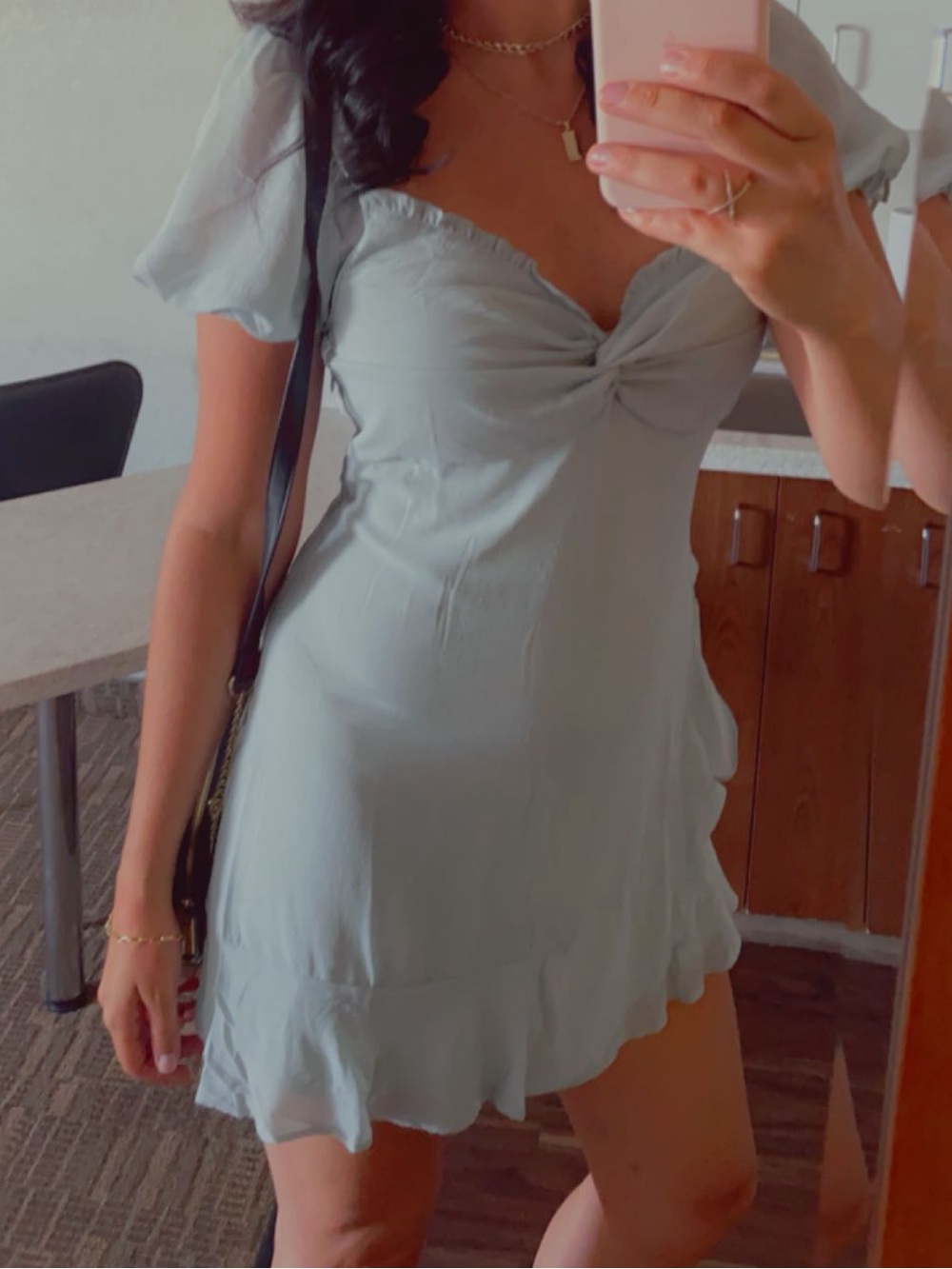She + Sky Sage Green Puff Sleeve Mini dress